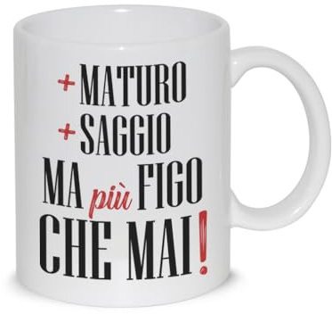 thedifferent Tazza Colazione con grafica simpatica - Più Maturo Più Saggio ma più Figo che Mai - Latte thè Mug Relax idea regalo compleanno natale Papà Nonno Amico