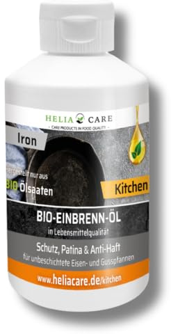 HeliaCARE BIO Einbrennöl „Iron“ - Premium Einbrenn und Pflegepaste - 100% natürliches Einbrenn-Öl für Eisen- und Gusspfannen - Nachhaltige Gusseisen Pflege - Patina Öl aus Deutschland (250ml)