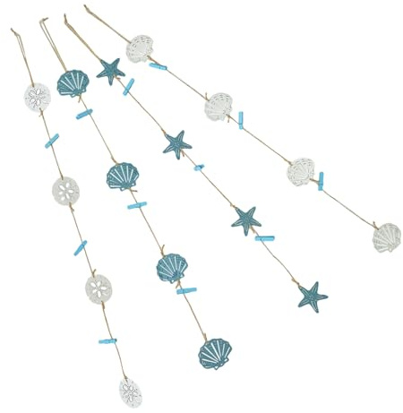 TOYANDONA 4 Piezas Colgante de Fotos Mediterráneo con Cuerda de Yute 4 Piezas (Conchas Azul Oscuro, Estrellas de Mar Azul, Conchas Blancas y Conchas Redondas Blancas) para Decoración de