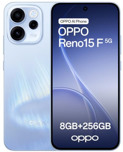 OPPO Reno15 F 5G Android Smartphone, 8+256GB, 6.57 120Hz Display, 50MP FOV 100° Ultra-Wide Selfie Camera, AI Portrait Glow, 6500mAh Battery, IP69, 80W SUPERVOOC Flash Charge, Aurora Blue