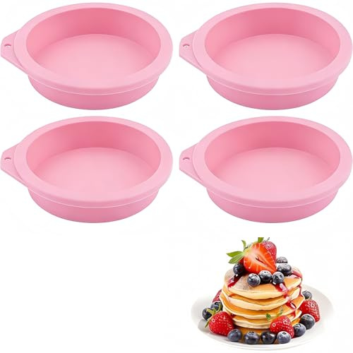 YSTrillion Silicone Round Cake Mold,4 Pack Air Fryer Egg Mold,4-Inch Egg Bite Molds Round Silicone Pans,Non-Stick Silicone Baking Tin for Layer Cake,Rainbow Cake,Resin Coaster Sandwiches (Blue)