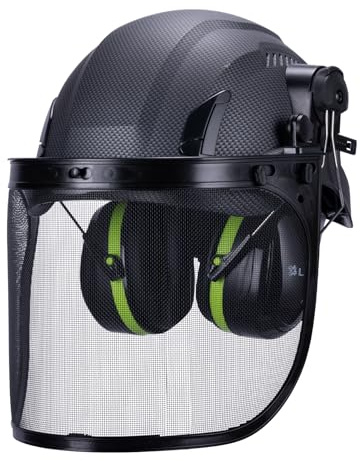 EcoPro Forestry Kit - ANSI Z89.1 Type I Class C Vented - Forestry Helmet Kit with Faceshield & Earmuffs - 3 in 1 Ideal for Arborists - Carbon Fiber