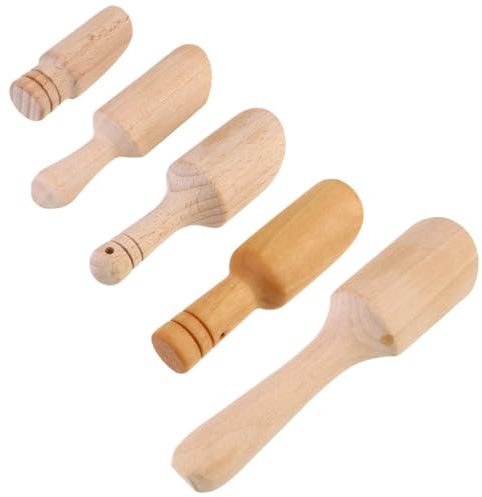 Sosoport Cucharas de Madera para Sal y Té 5 Piezas, Pala Pequeña de Madera de Haya y Loto Mango Redondo y Plano, Utensilios de Cocina para Café Molido, Especias y Condimentos, Accesorios