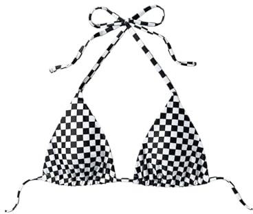 Women's Checkered Bikini Top Tie Backless Triangle Halter String Swimsuit Tops Only(Red and White,X-Large)