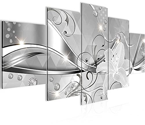 Runa Art Wandbilder Blumen Lilien 5 Teilig Bild auf Vlies Leinwand Deko Wohnzimmer Abstrakt Schwarz Weiss 201352c
