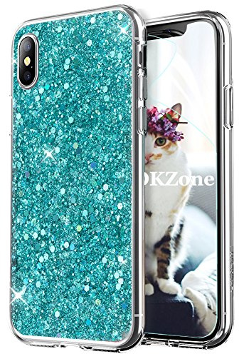 OKZone Coque iPhone X, Mince Étui en Silicone Souple Paillette Strass Brillante Bling Bling Glitter de Luxe,Flexible Plein-Corps TPU de Protection pour Apple iPhone X 5,8 Pouces (Vert)