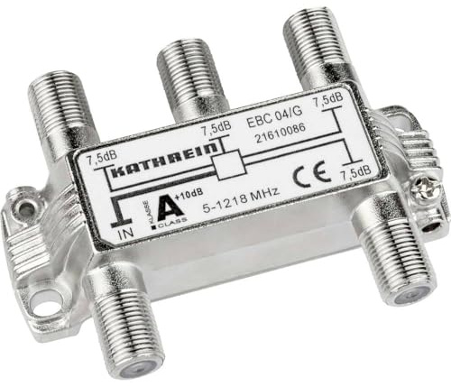 Kathrein EBC 04/G 4-Fach-Verteiler (F-Anschluss, 5-1218 MHz, Rückweg- und UHF-tauglich, TV, Kabel), Silber