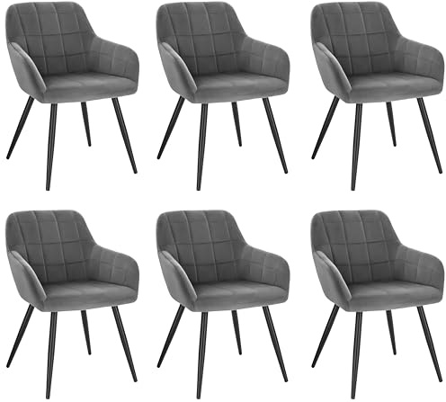 WOLTU Esszimmerstühle 6er Set, Küchenstühle gepolstert mit Armlehnen | Sitzfläche aus Samt, Metallbeine, für Wohnzimmer Küche Esszimmer, Dunkelgrau