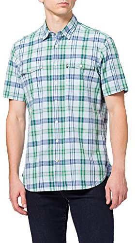 camel active Normal passform, halv ärm, skjorta, New Kent krage, rutig brun, Himmel ljus, L