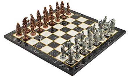 GiftHome Metall Schachspiel für Erwachsene | Ottoman vs. Byzantinisch | Antike Kupferfiguren | Handgefertigte Stücke und Marmor Design | King Size | 3,35 cm 824765