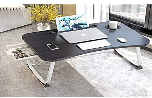 Bureau Portable MGsten, Lapdesk avec Porte-Gobelet et Tiroir, Stable et Pliable, pour Ordinateur Portable 11-15 et Tablette, Étudiant Adulte, Black With Drawer
