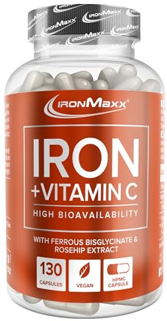 IronMaxx Iron + Vitamin C - 130 Kapseln | hochdosiert mit 40mg Eisen und 40mg Vitamin C | vegan mit hoher Bioverfügbarkeit