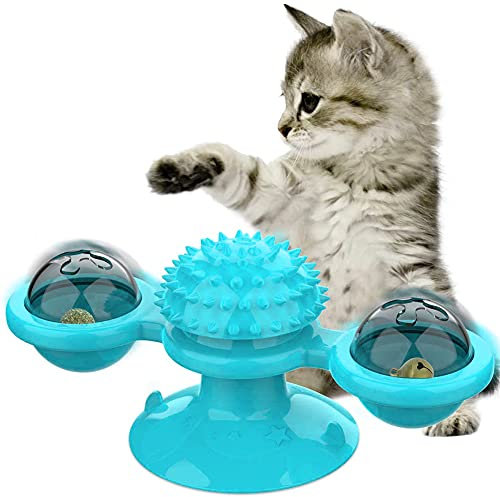 BKJJ Jouets pour Chats, Jouet pour Chat Moulin à Vent, Jouet Tourbillonnant, Jouet pour Moulin à Vent pour Chat Drôle, Jouet Interactif pour Chat Taquin, Jouet pour Chat Scratching Tickle (Bleu)