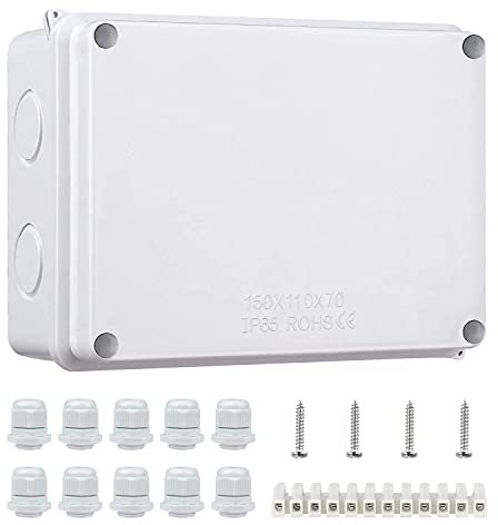Aoyfuwell Pezzi Scatola di Derivazione Impermeabile IP65, Cassetta di Derivazione da Parete,Plastica ABS Impermeabile Scatola Derivazione,Scatola di Giunzione Elettrica da Esterno,150 mm x 100 mm x 70