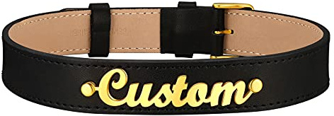 FOCALOOK Damen DIY PU Leder Collier personalisiert goldfarbenen Buchstaben Namen Choker Kette 19mm breit Gotik Punk kurze Halskette Modeschmuck für Mädchen Frauen