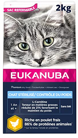 Eukanuba Alimento para gatos esterilizado/con sobrepeso - alimento seco premium bajo en grasas para el mantenimiento del peso de gatos esterilizados/castrados, 2 kg