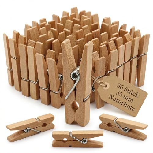 Mini mollette in legno per il fai da te decorazione da tavolo compleanno dei bambini mollette regalo per sacchetti regalo biglietti regalo mini mollette decorative per foto foto (35 mm 36 pezzi)
