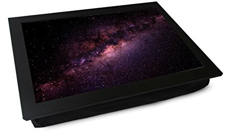 Extra Large Portable Lap Desk Tray (Milky Way Galaxy) Wide Multi Purpose | Handmade Large Wooden Frame, Big Beanbag Cushion Bottom | Computers, Laptops, Meals, Food | 49.8cm | XL57 Black