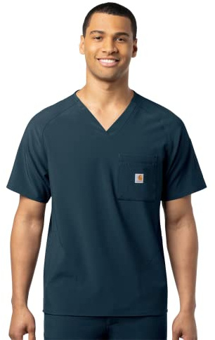 Carhartt Men's Micro Ripstop Chest Pocket Top Medical Scrubs, Navy, Medium