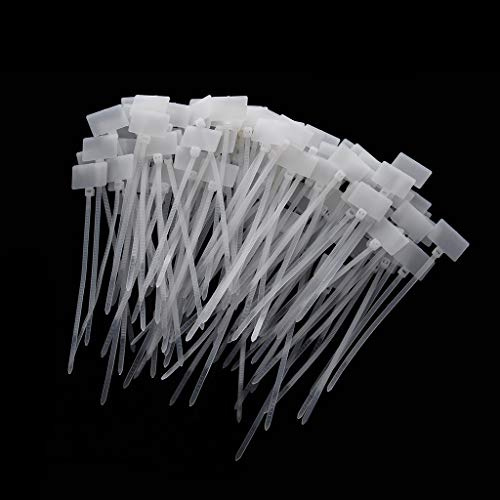 HLLR Terminali 100 Pezzi in plastica Bianca con contrassegno in Nylon Etichette adesive Fascette per Cavi 2x11cm