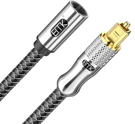 EMK Prolunga per cavo ottico, cavo audio ottico placcato oro 24 K, Toslink femmina a maschio, cavo esteso compatibile per soundbar, home theater (6 piedi/2 m, estensione ottica, argento2)