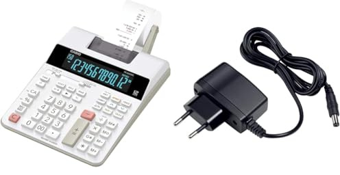 CASIO Druckender Tischrechner FR-2650RC, 12-stellig, 2-Farbdruck, Steuerberechnung, Netzbetrieb inkl. Netzteil & AD-A60024 Netzadapter für druckende Tischrechner HR-Serie, schwarz