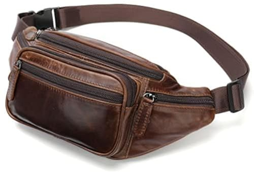 Borsa in pelle vintage marsupio per uomini donne viaggio escursionismo corsa hip bum cintura sottile telefono cellulare borsa portafoglio, Caffè, Vita Pack