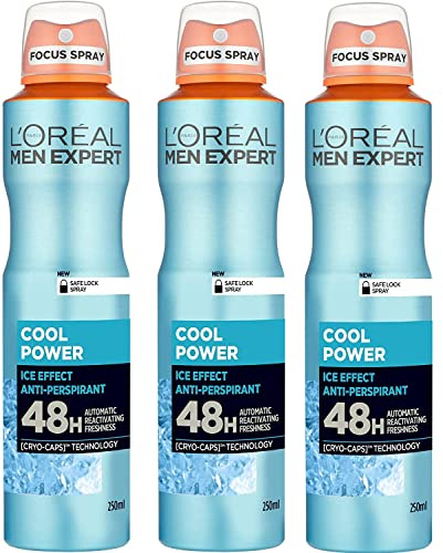 L'Oréal Men Expert Cool Power 48H Anti-Perspirant Ice Effect Gents Deodorant Body Spray 150ml 3 Pack