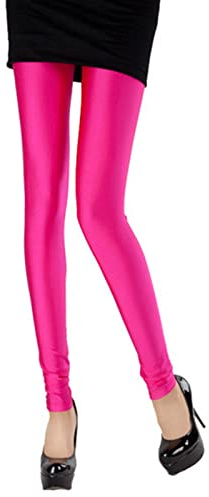 Pwsap Neon-leggings för kvinnor, träningsstrumpbyxor med hög midja, stretchiga yogabyxor, naken känsla sportoutfit, glänsande dambyxor, enfärgade, fluorescerande