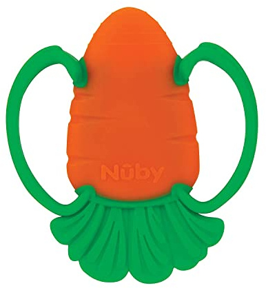Nuby 2 Handle Silicone Fruit and Veggie Teether - 3+ Months (Orange)
