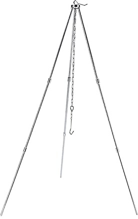 Andoer Dreibein Schwenkgrill, Grillrost mit Kette und Haken höhenverstellbarer Camping-Stativ für offenes Feuer, Reisen, Wandern, Picknick, Grillen, Silber