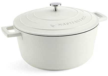 MasterClass Casserole avec couvercle, grand modèle 5L/28 cm, en fonte d'aluminium légère, adaptée à la table de cuisson à induction et au four, crème