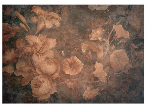 WallArena - Vlies Fototapete Blumen Vintage Retro Rosen Beton Betonwand 312x219 cm - Fototapeten - Tapeten - für Wohnzimmer Schlafzimmer - Vliestapete Wandtapete Tapete 3D Effekt- inkl. Kleister