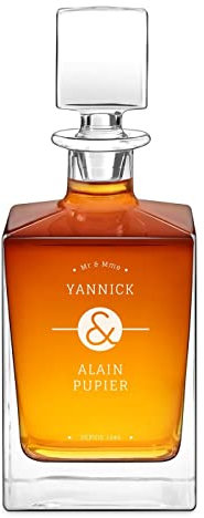 Maverton Carafe à whisky avec gravure pour couples - 0,8l Carafe en verre pour scotch cognac - souvenir de mariage - pour parents - noces - anniversaire - personnalisable - mariés
