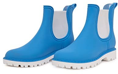 Livsstil Ankelboots för Kvinnor, Korta Wellington Stövlar, Chelsea Stövlar, Ankelstövlar med Extra Kaps Actifresh Innersulor, Regnstövlar, Tillverkade i Italien (39 - Azurblå/Vit)