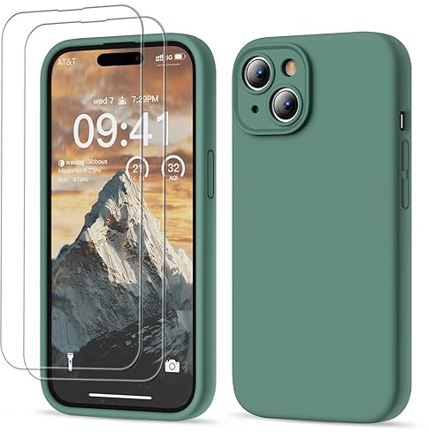 GOODVISH for iPhone 15 Case Silicone with Screen Protectors X2, Pine Green
