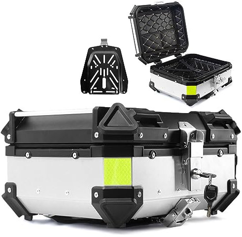 VUSNPL Top Case 28 Liter Koffer Motoradkoffer Rollerkoffer Universal Motorrad Heckkoffer,klein Topcase für Roller,Motorrad,Mofa,Quad,Schwarz/Weiß (Color : Silber)