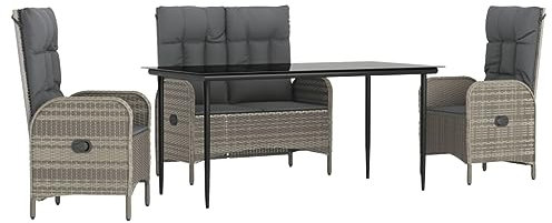 vidaXL Garten Essgruppe 4-TLG., Gartenmöbel Set mit Kissen, Sitzgruppe für Garten Terrasse, Gartengarnitur Tisch Bank Stuhl, Grau Poly Rattan