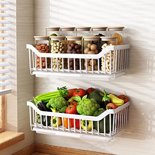 HJXGQJM Cesta Colgante Frutero Pared, Cesta Metalica Rejilla Prémium, Organizador Cocina/Estanteria Baño Pared, Bastidores De Frutas De 2 Niveles Estante para Frutas y Verduras