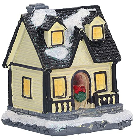 Tissting Casa Iluminada De Pueblo Navideño Mini Casa De Resina Iluminada Funciona con Pilas con Luz LED Cálida Casa De Pueblo Navideña De Resina para Decoración De Fiestas Navideñas(C#)