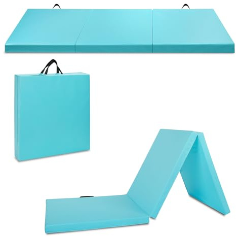 Outroad 6/8/10' Foldable Gymnastics Gym Exercise Aerobics Mat, PU Leather Tumbling Mats with Hook & Loop Fastener for Stretching Yoga Cheerleading Martial Arts