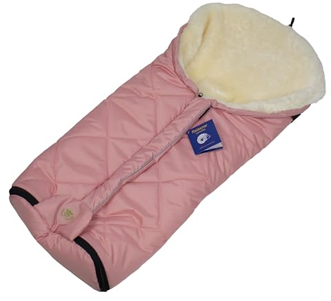 Reissner Lammfelle | Baby Fußsack ESKIMO | echtes Merino Lammfell | Mumienform | mit Reißverschluss | für Kinderwagen Buggy & Stroller | rosa