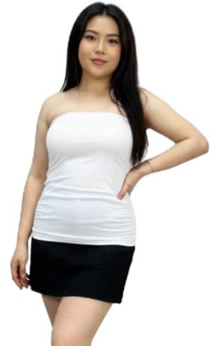 HUBIBUBI Women Ladies Ruched Bandeau Boob Tube Vest Crop Bra Top | Sexy Strapless Ruched Boob Tube | Stretchy Elastic Crop Top | Multiple Colors | Sizes 8-26 White