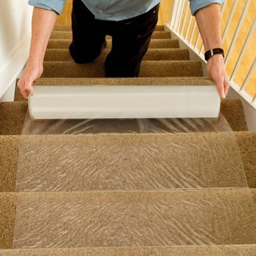 Holdfiturn Carpet Protection Film 60cmx100m Carpet Protector Roll Floor Protector Film Self Adhesive Clear Carpet Protection Film Protect Carpet for Paint for Surface Dust Water Resistant