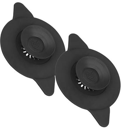 Bouchon de vidange Universel, 2 pièces, Ø 11 cm, Noir, Silicone, pour écoulement jusqu'à Ø 100 mm, avec ventouses, Filtre pour résidus Alimentaires et Cheveux, Filtre d'écoulement évier, lavabo