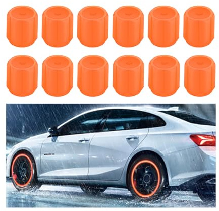 JNNJ 12 Stück Universal-Reifenventilkappen Auto, Fluoreszierende Reifen Für Autos, Beleuchtete Reifenventilkappen Für Autos, Autoreifenstiel-Staubschutzkappen(Orange)