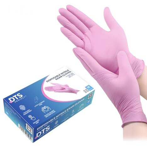 DTS PROTECT Nitrile Gloves - Disposable Pink Gloves Box of 100 - Free from Latex, PPE, Sterile, Medical and Surgical Gloves (Small)