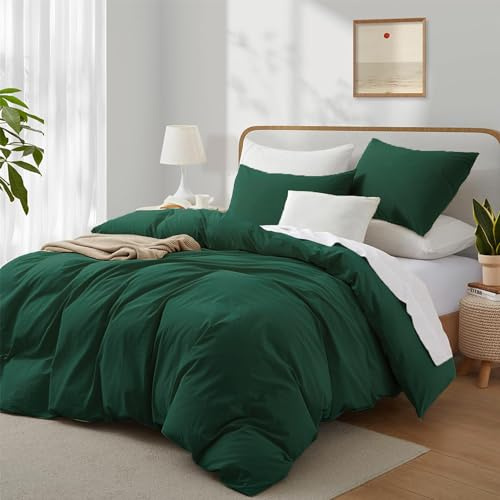 Boqingzhu Bettwäsche 155x220 cm Baumwolle 3-Teilig, ÖKO-TEX, Dunkelgrün | 100% Baumwolle Renforce, Weich, Uni Grün, Ästhetik, Reißverschluss, 1x Bettbezug 155x220 cm & 2x Kissenbezug 80x80 cm