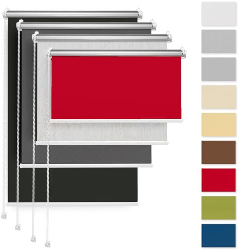 Rettika Verdunkelungsrollo ohne Bohren, für Fenster, Breite 35 cm, Höhe 220 cm, Rot Farbe, Klemmfix Montage, Jalousien Fenster, Fenster rollos für innen, Klemmrollo