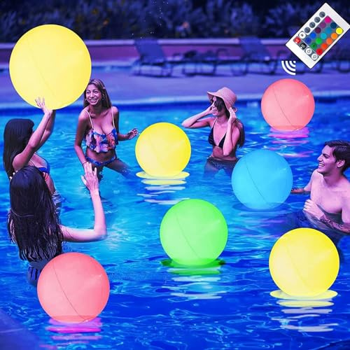 Pomurom Wasserball Aufblasbarer LED, 4 Pool Spielzeug Kinder, Leuchtender Wasserball mit 16 Farben Licht und Fernbedienung, LED Strandspiel Bälle für Strandparty Poolparty im Sommer Pool Dekoration